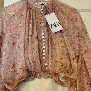 Long Sleeve Cropped Blouse Zara | Size (S) | Multicolor